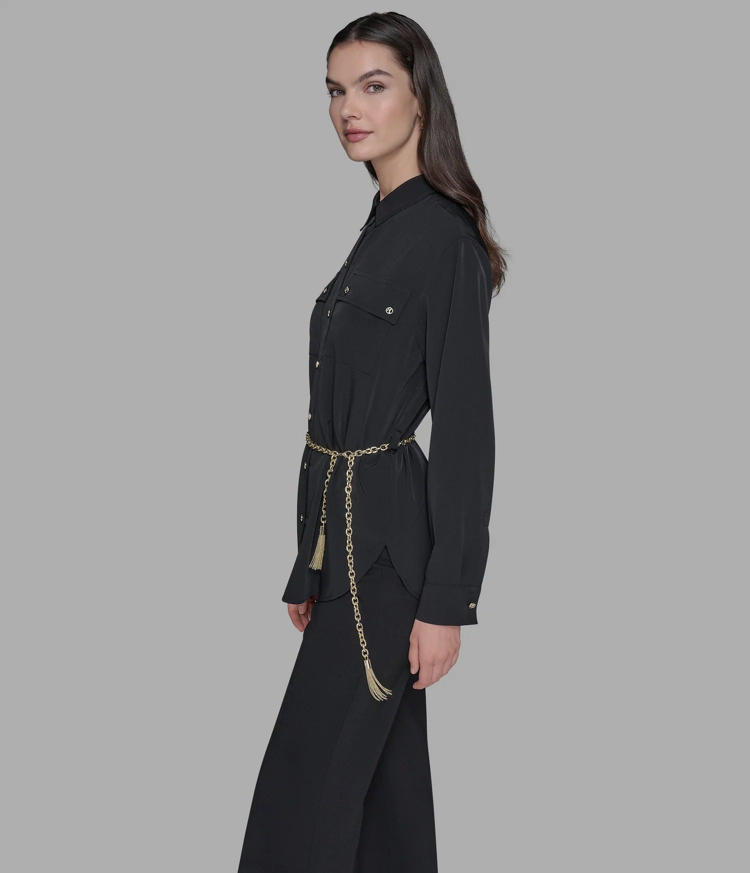 KARL LAGERFELD PARIS SOFT BLOUSE WITH CHAIN BELT