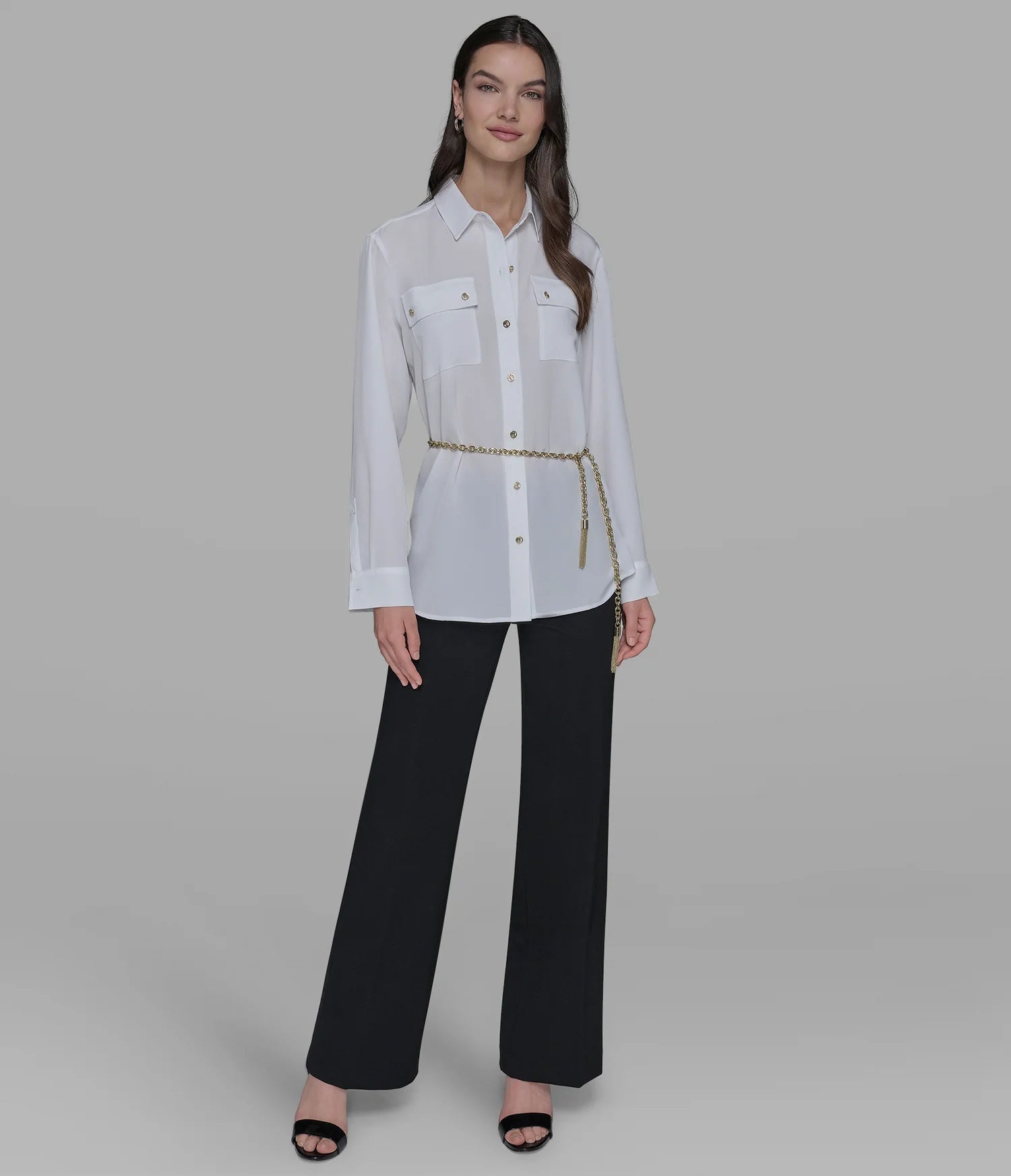 KARL LAGERFELD PARIS SOFT BLOUSE WITH CHAIN BELT - HIPPO US Brands Karl Lagerfeld Paris