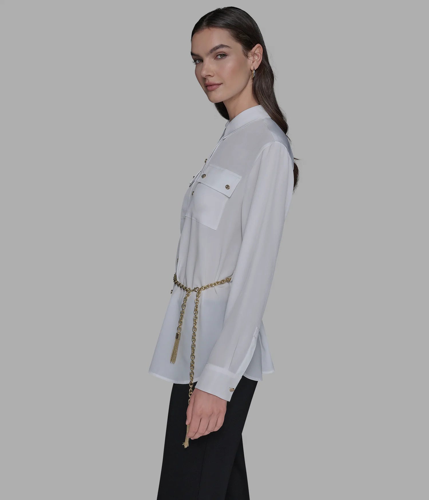 KARL LAGERFELD PARIS SOFT BLOUSE WITH CHAIN BELT - HIPPO US Brands Karl Lagerfeld Paris