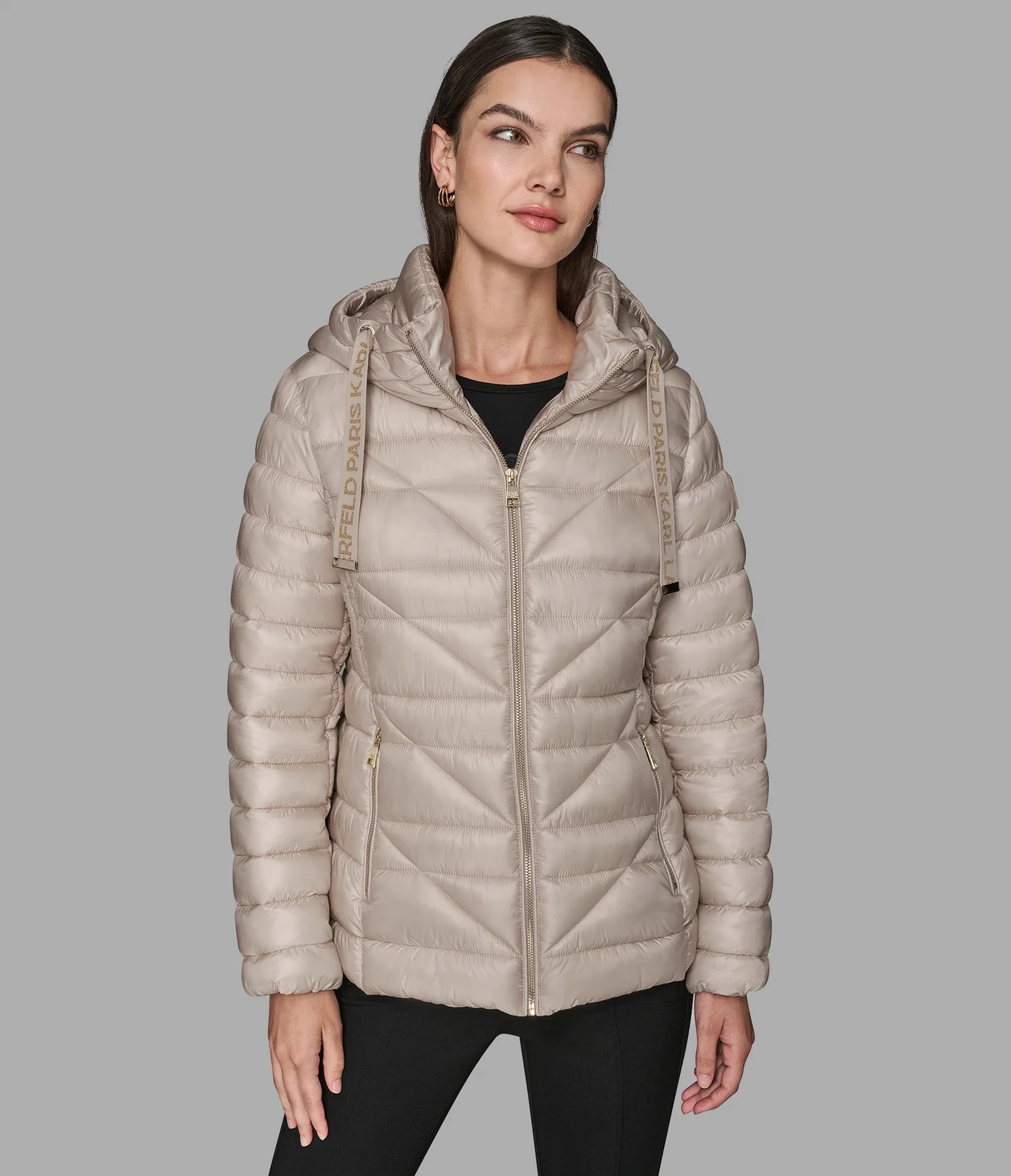 KARL LAGERFELD PARIS SHORT PUFFER JACKET WITH LOGO
