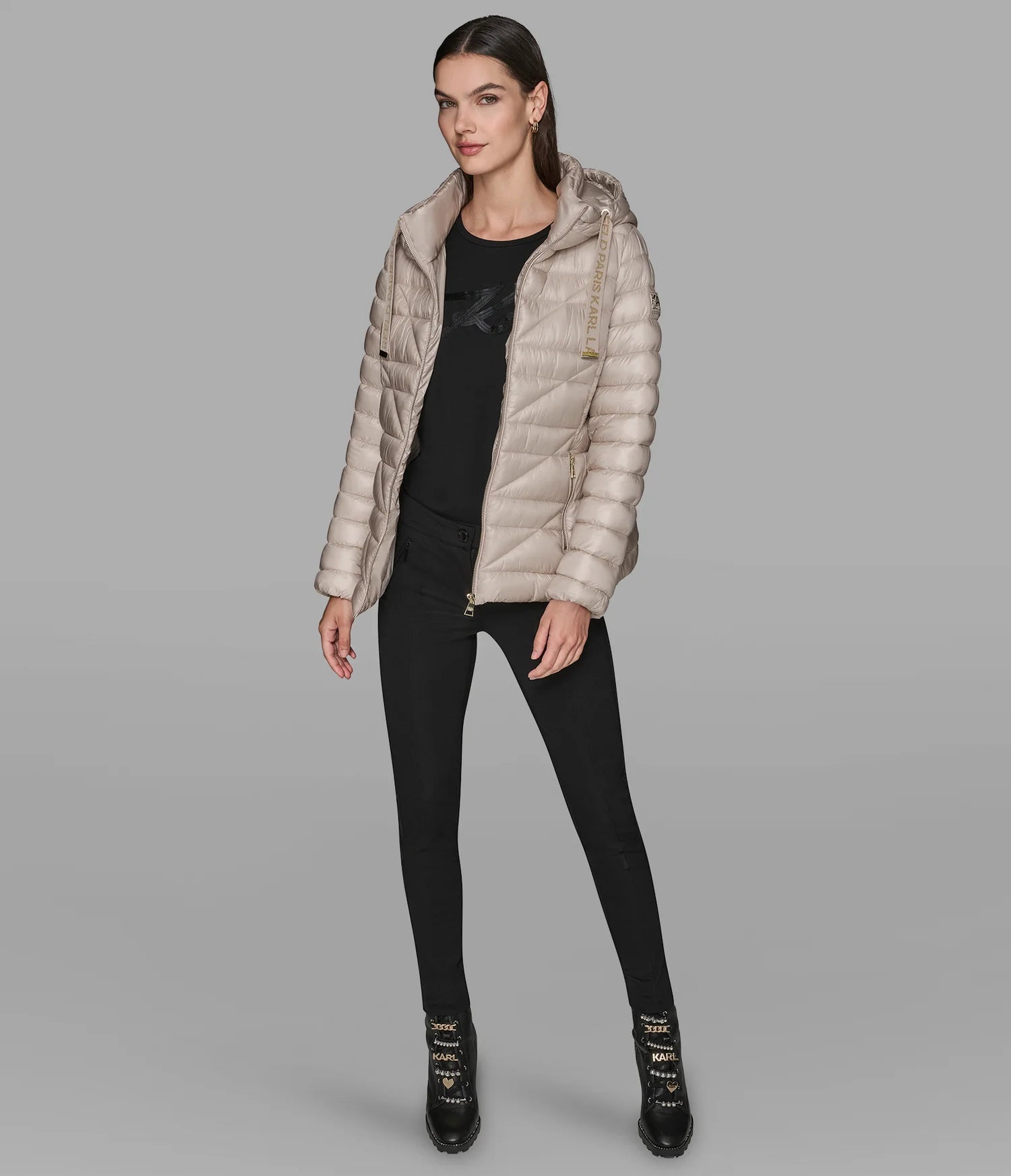 KARL LAGERFELD PARIS SHORT PUFFER JACKET WITH LOGO