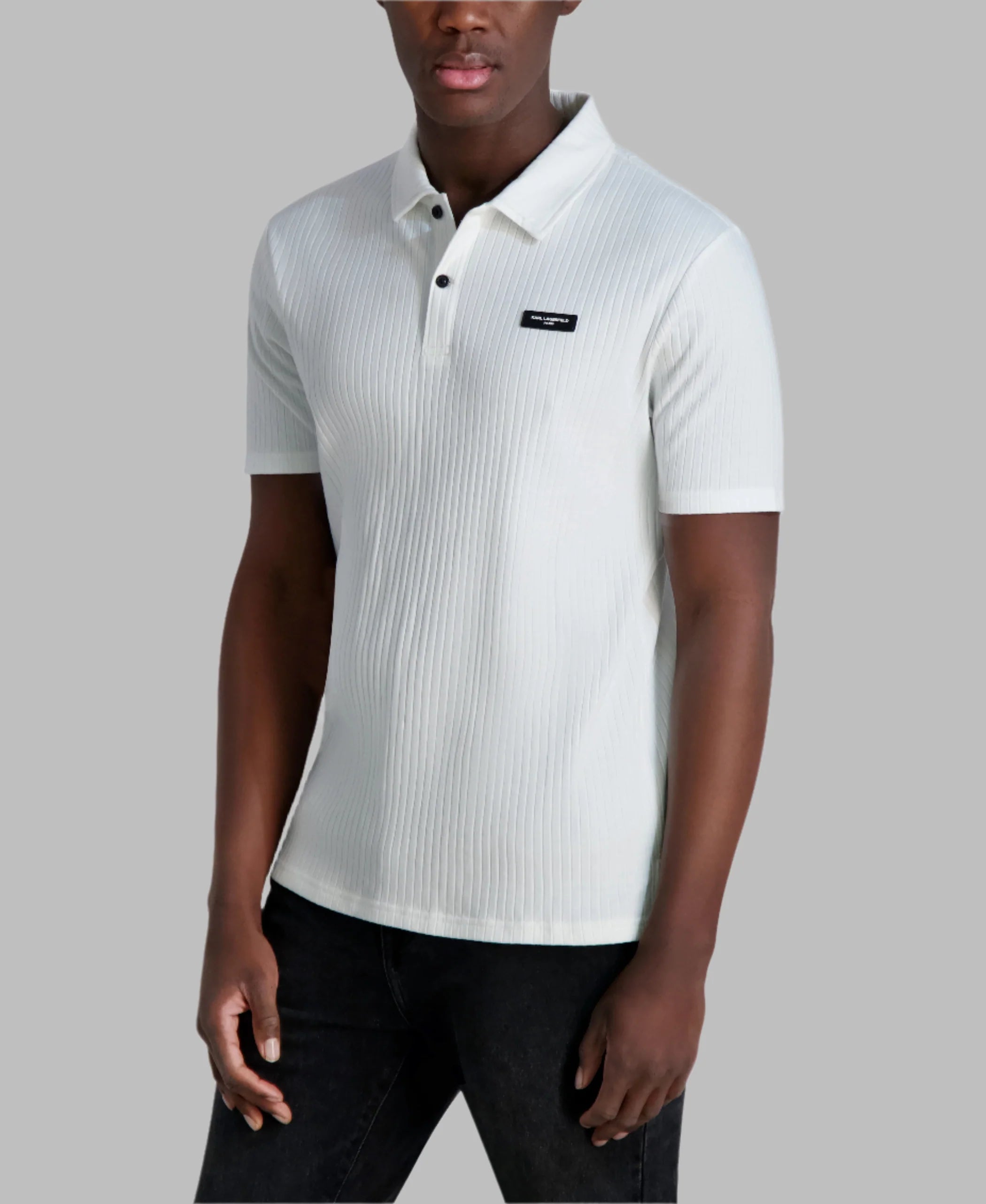 KARL LAGERFELD PARIS RIBBED DROP NEEDLE POLO SHIRT