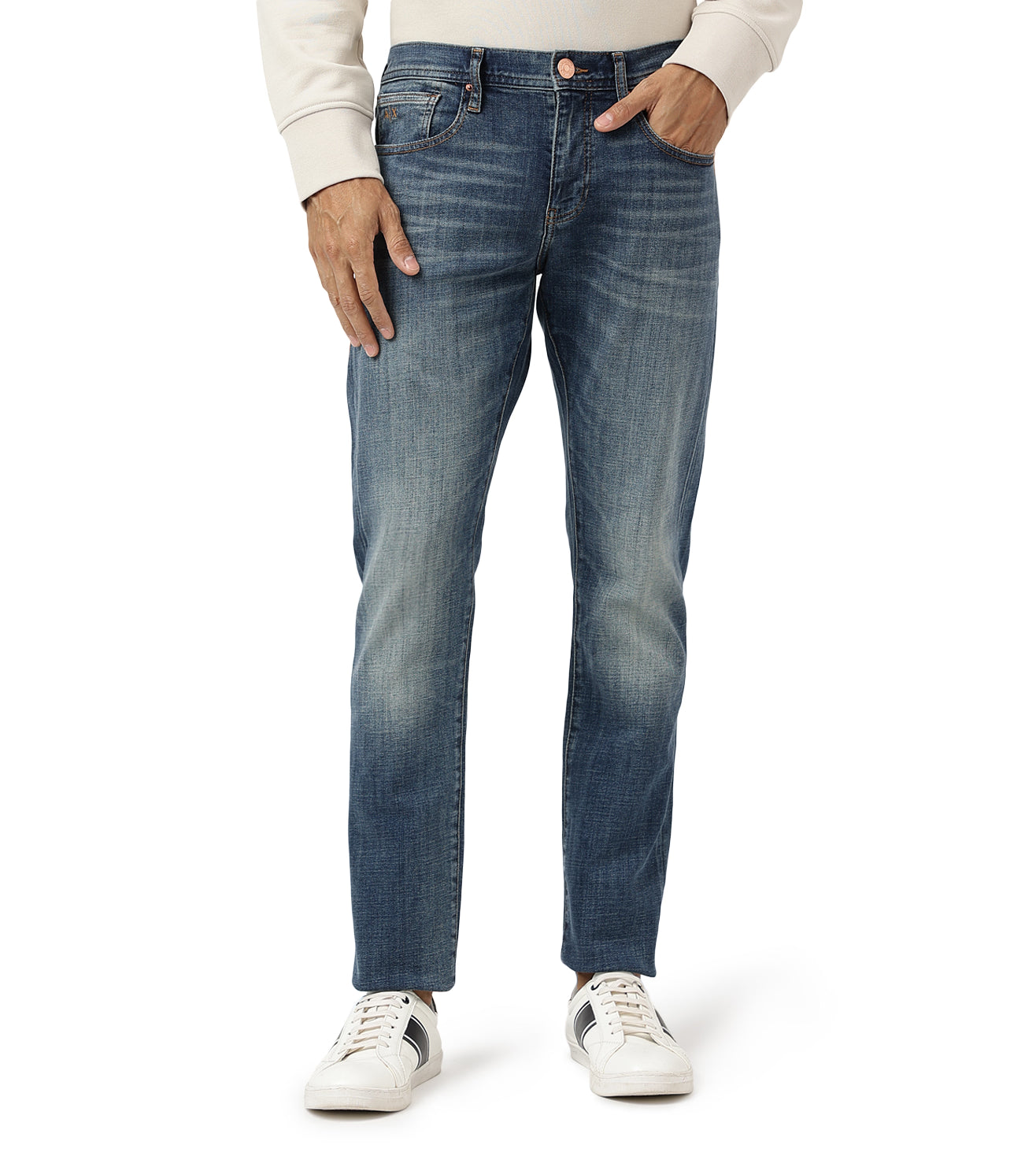 ARMANI EXCHANGE Slim Fit Jeans With Whiskering & Abrasions