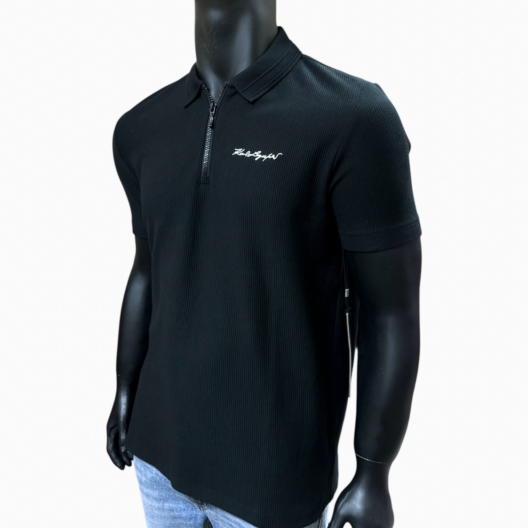 KARL LAGERFELD RIB ZIP SIGNATURE LOGO POLO