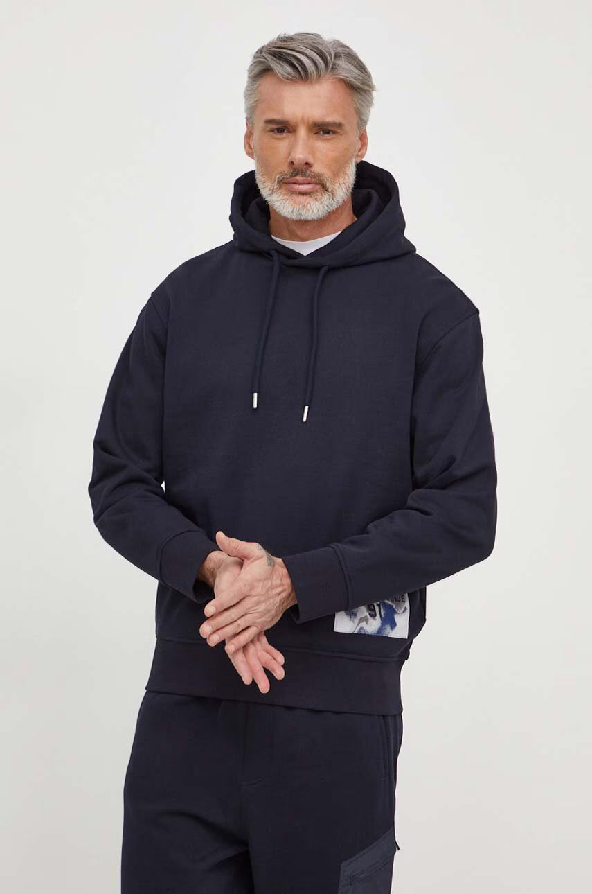 ARMANI EXCHANGE cotton sweatshirt men's navy blue hooded sweatshirt