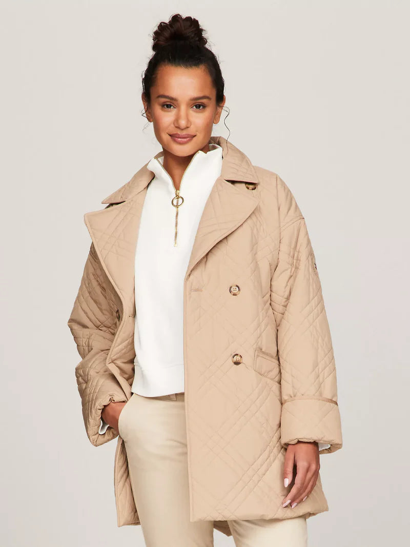 TOMMY HILFIGER  Womens' Tommy Belted Quilted Peacoat