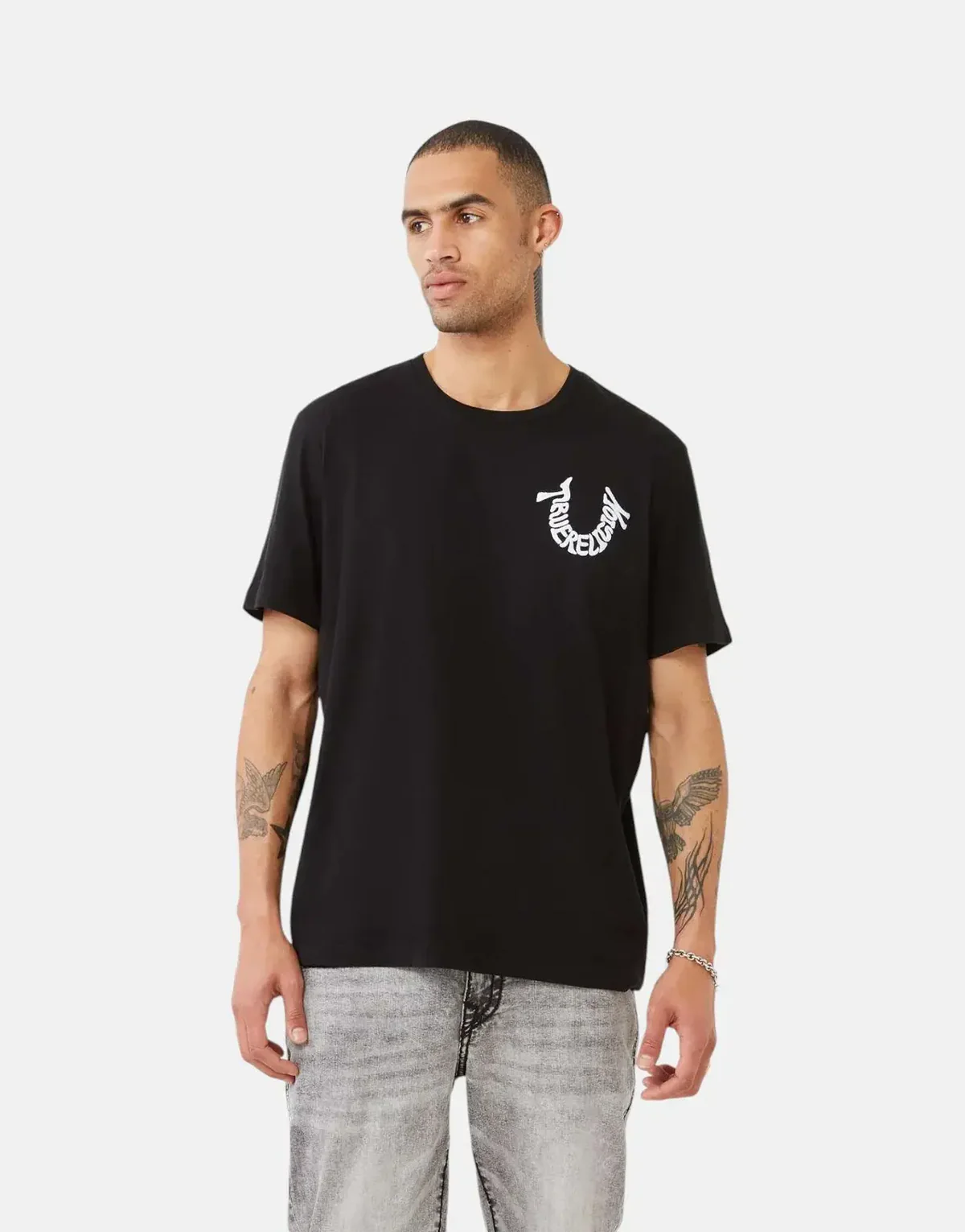 TRUE RELIGION Relaxed Warped Tr Logo Short Sleeve T-shirt Jet Black