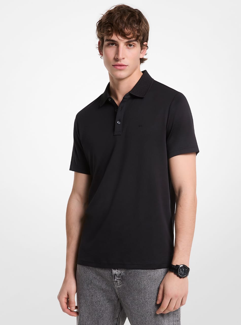 MICHAEL KORS  Cotton And Mesh Collar Polo Shirt - Black