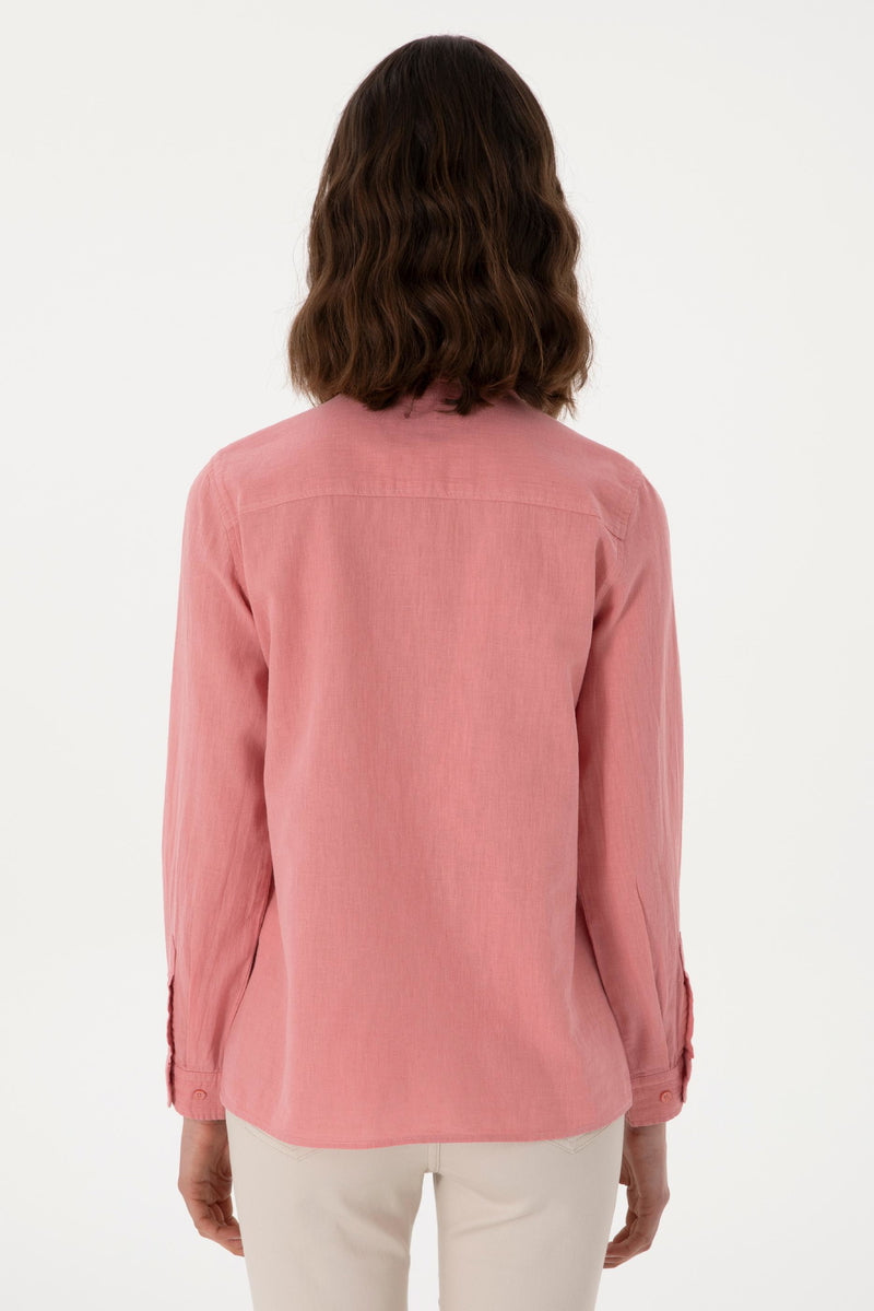 US. POLO ASSN Women's Lilac Linen Blend Long Sleeve Basic Shirt