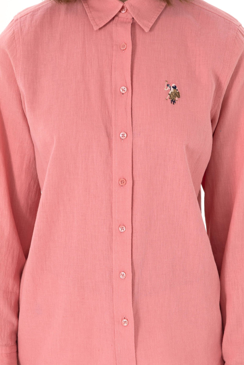 US. POLO ASSN Women's Lilac Linen Blend Long Sleeve Basic Shirt