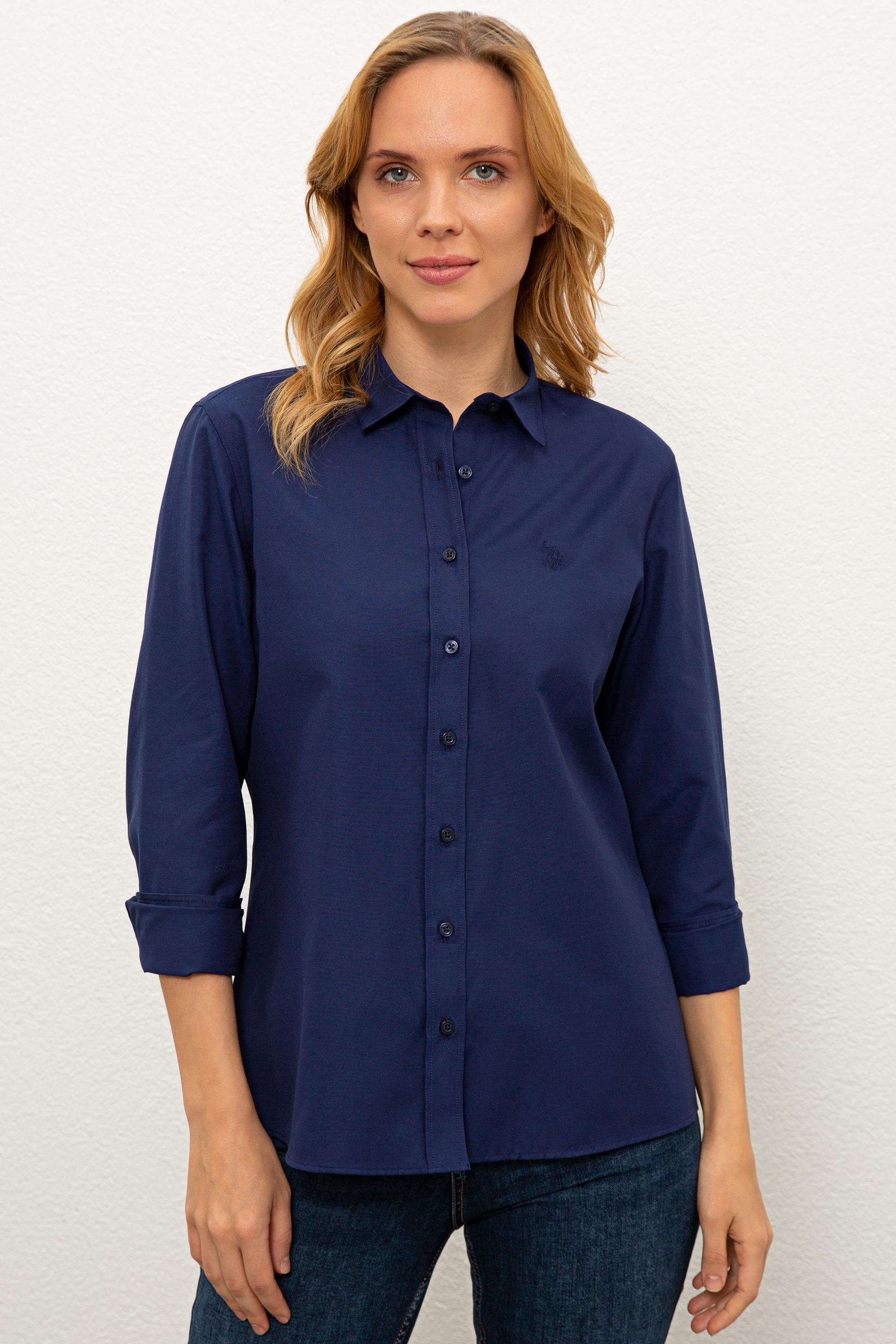 US. POLO ASSN Women's Lilac Linen Blend Long Sleeve Basic Shirt