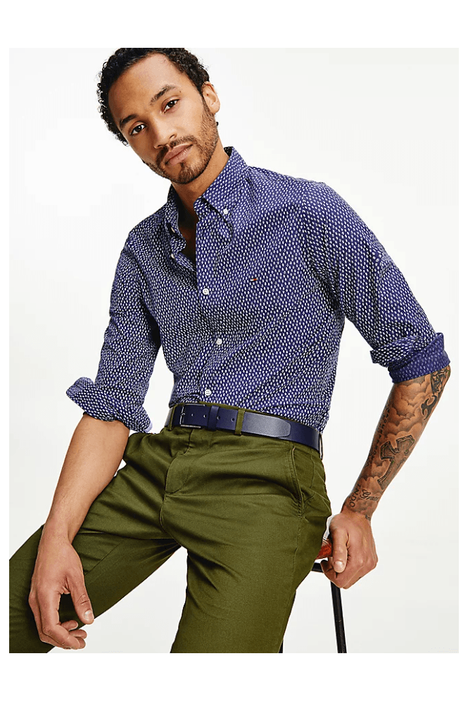 TOMMY HILFIGER Abstract Leaf Print Slim Fit Shirt - Desert Sky