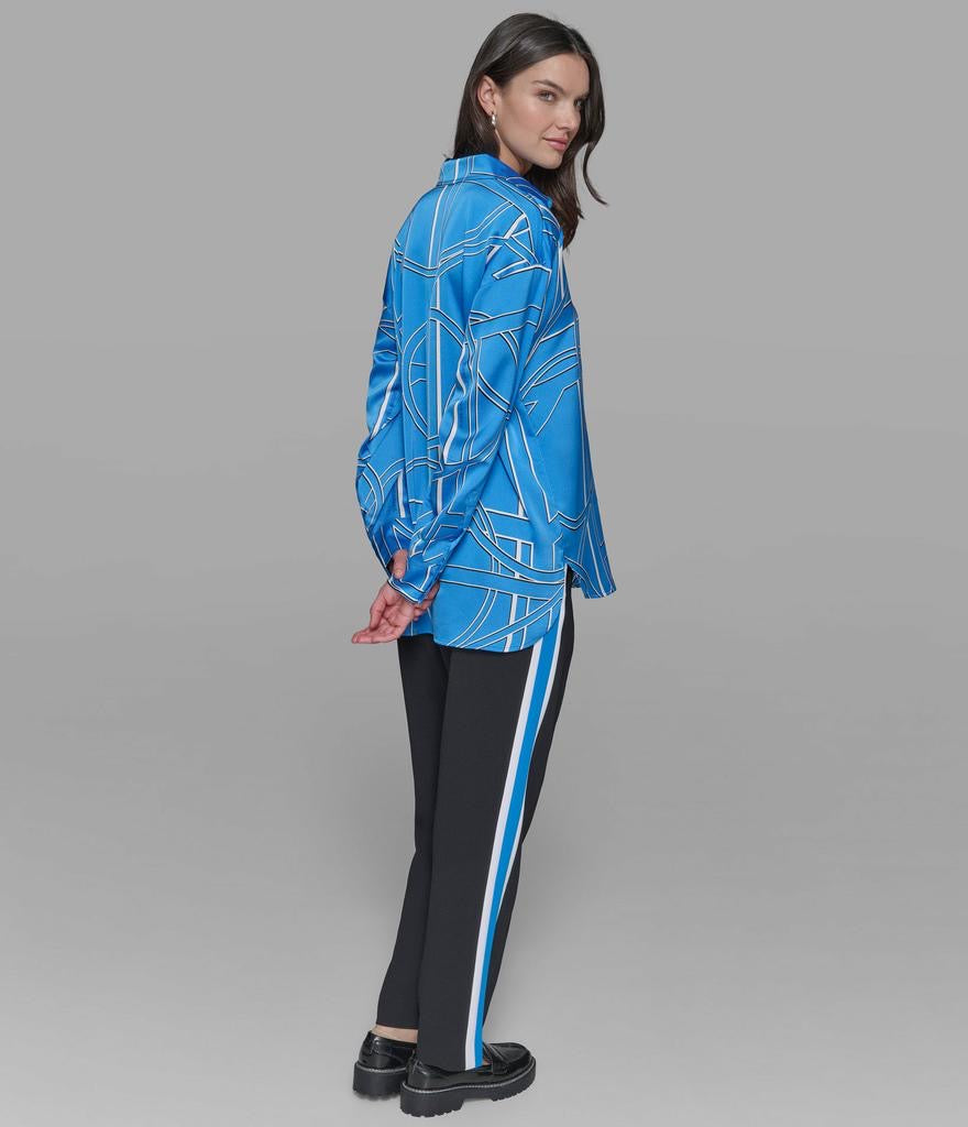 Karl Lagerfeld Paris Oversized Utility Printed Satin Blouse