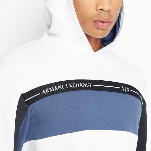 ARMANI EXCHANGE Mens Cotton Blend Logo Fleece Hoodie White