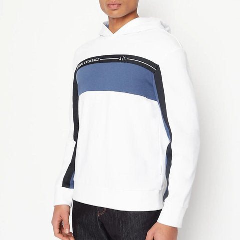 ARMANI EXCHANGE Mens Cotton Blend Logo Fleece Hoodie White