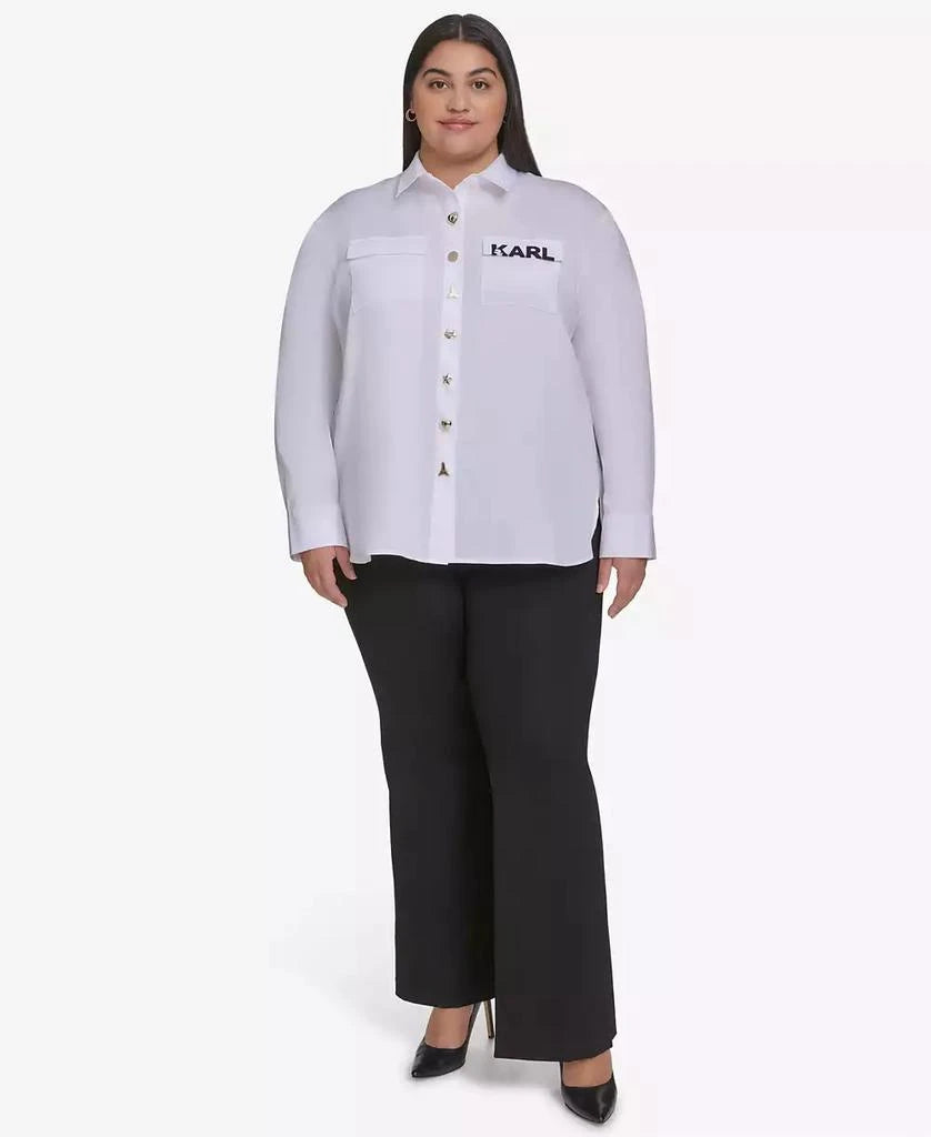 KARL LAGERFELD PARIS Plus Size Cotton Poplin Motif Button-Up Shirt, Exclusively at Macy's