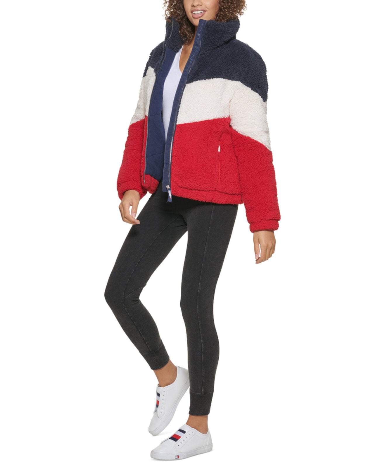 TOMMY HILFIGER Women's Fleece Color Block Chevron Puffer Jacket