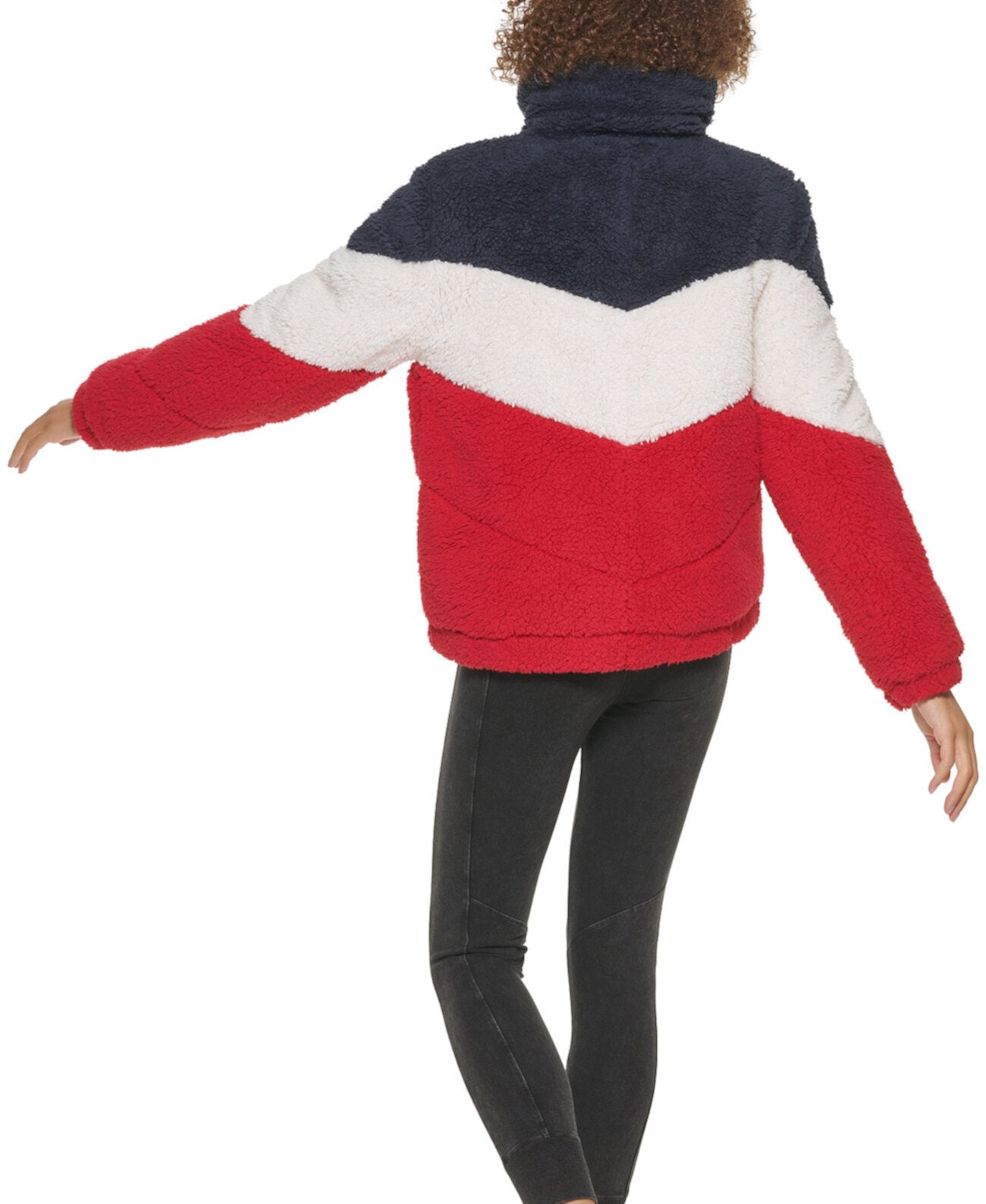 TOMMY HILFIGER Women's Fleece Color Block Chevron Puffer Jacket
