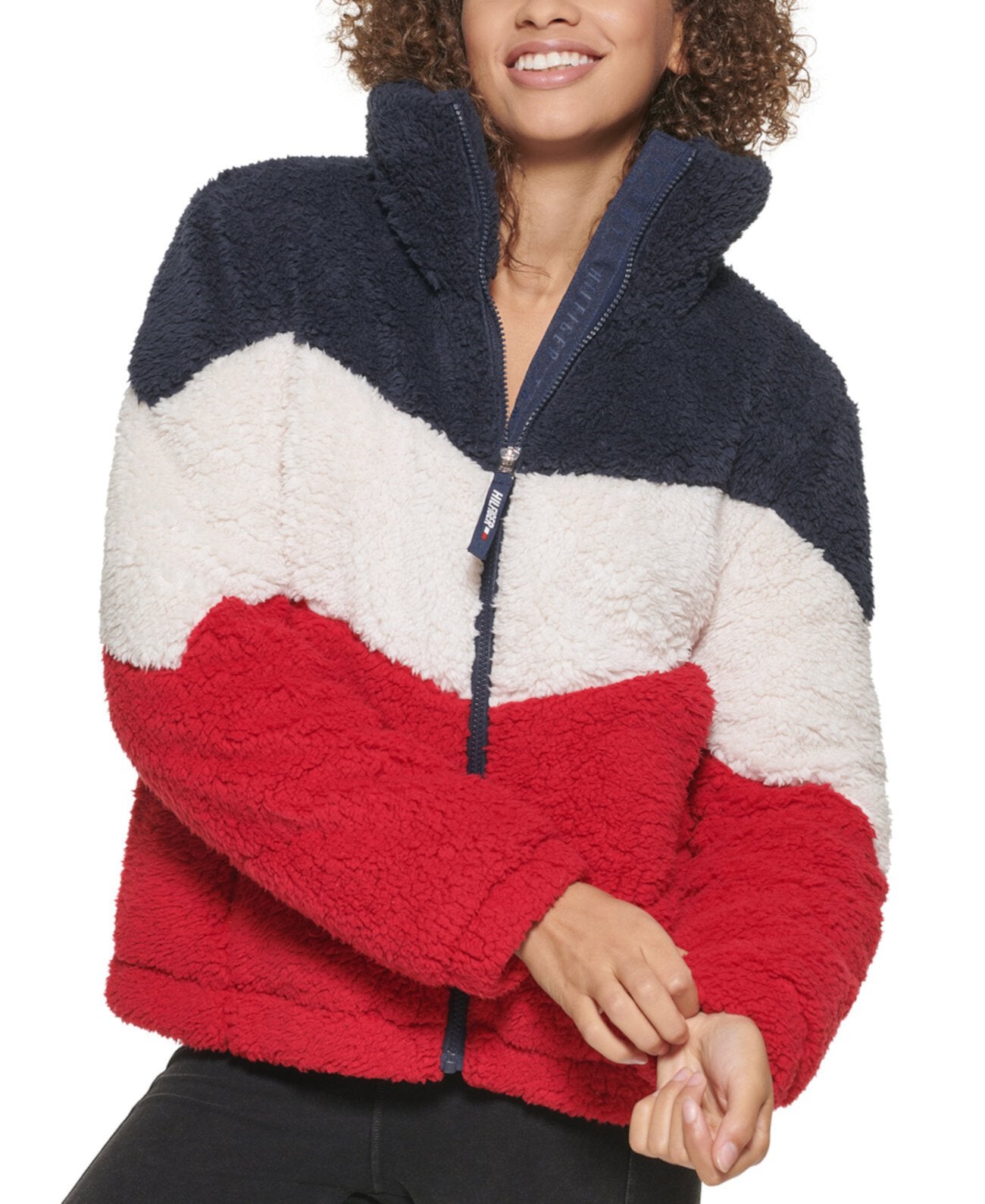 TOMMY HILFIGER Women's Fleece Color Block Chevron Puffer Jacket