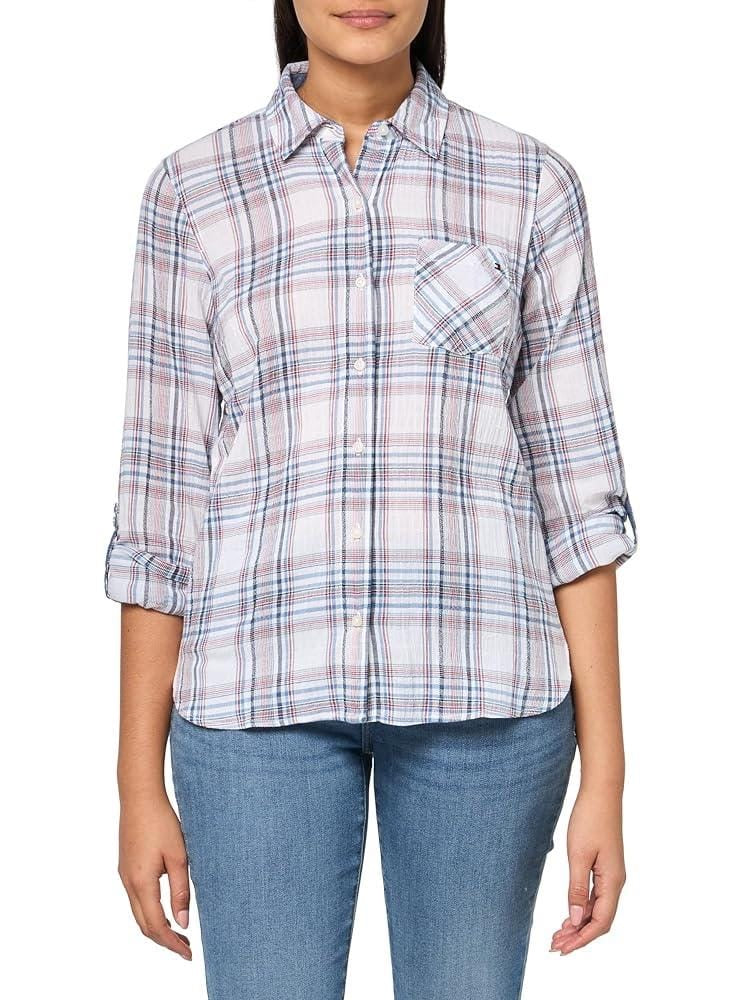 Tommy Hilfiger Women's Plaid Lurex Button Up Shirt