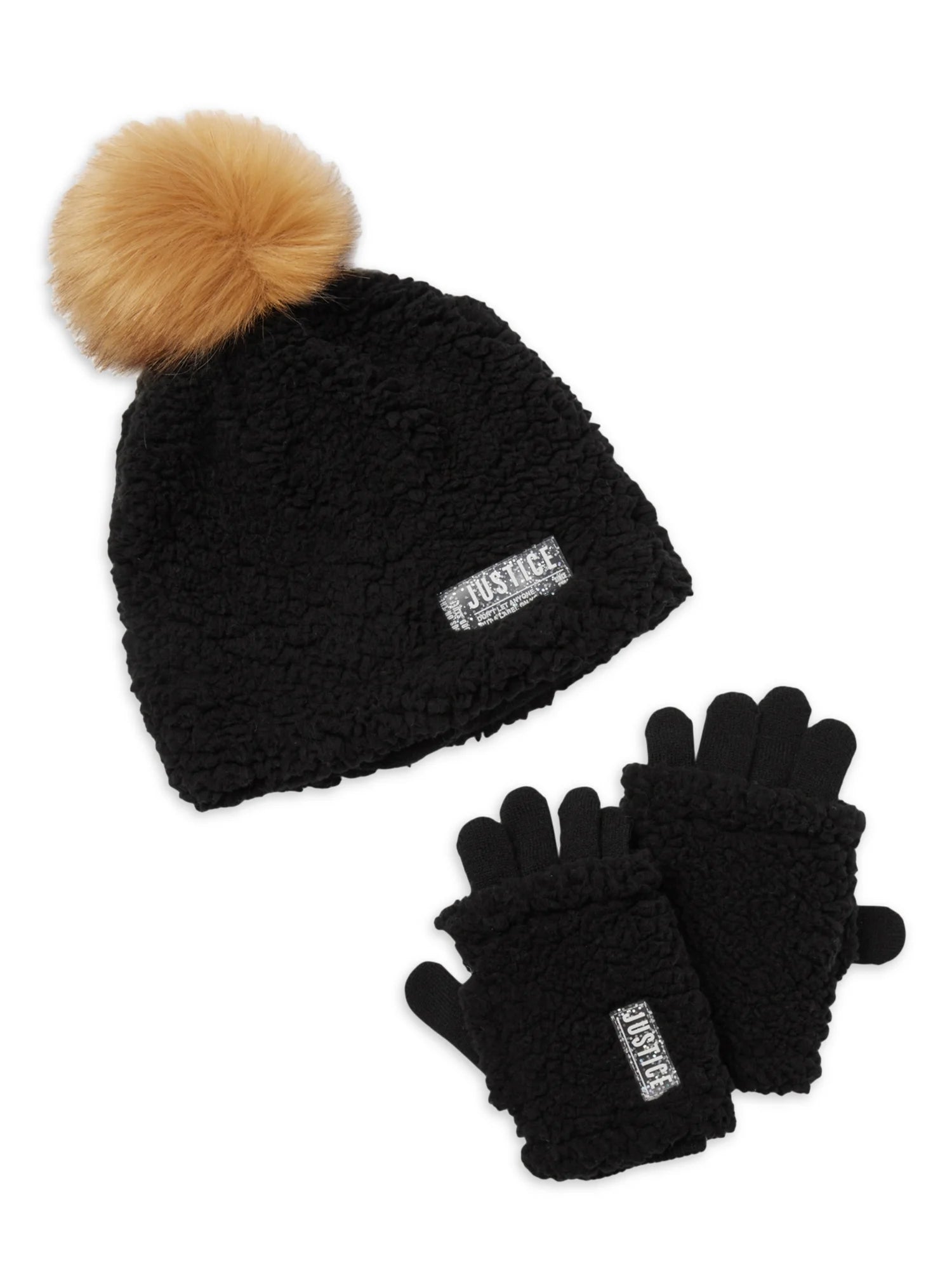 Justice Girls Beanie with Pom and Gloves, 2-Piece Cold Weather Set, One Size