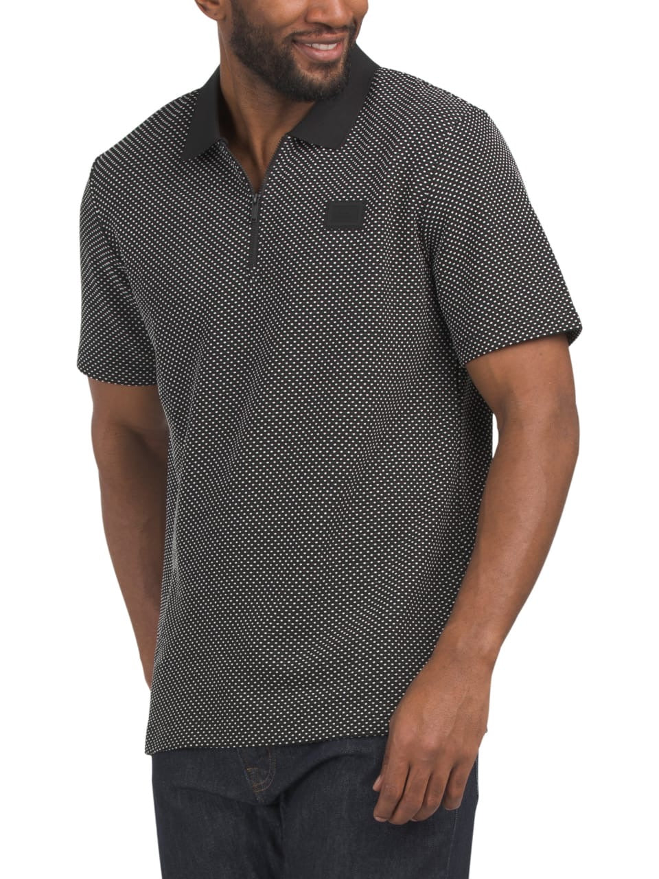 Karl Lagerfeld Paris Kar Lagerfeld Paris Men's Zip-Front Knit Dot Polo Shirt