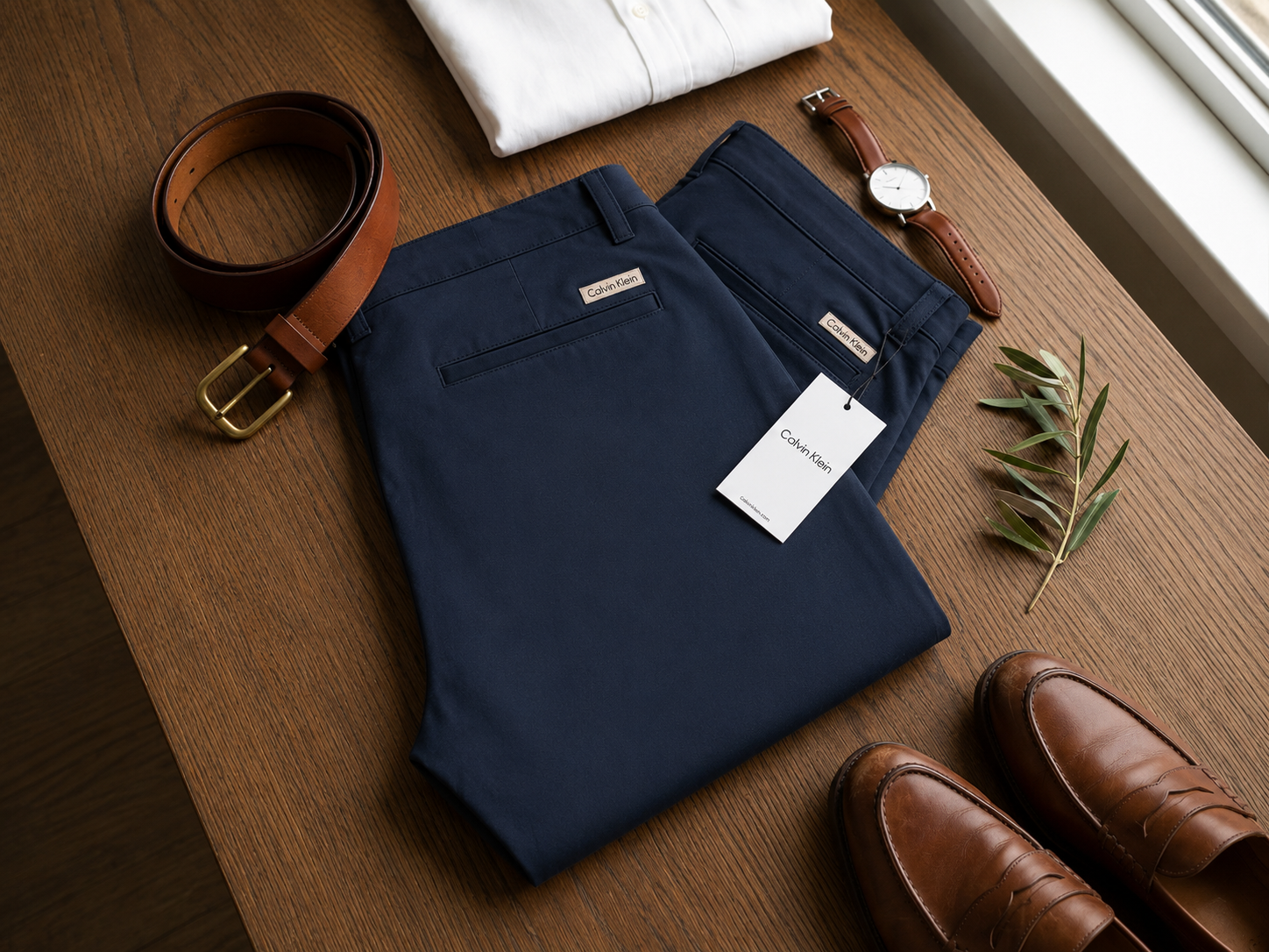 CALVIN KLEIN Men's Solid Utility Chinos Khakis