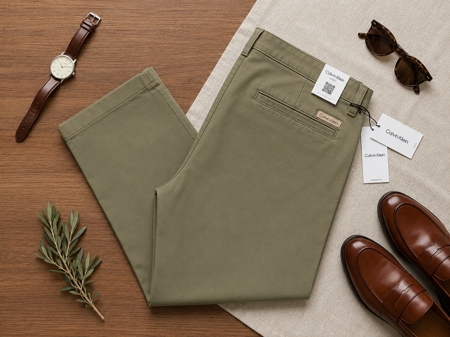 CALVIN KLEIN Men's Solid Utility Chinos Khakis