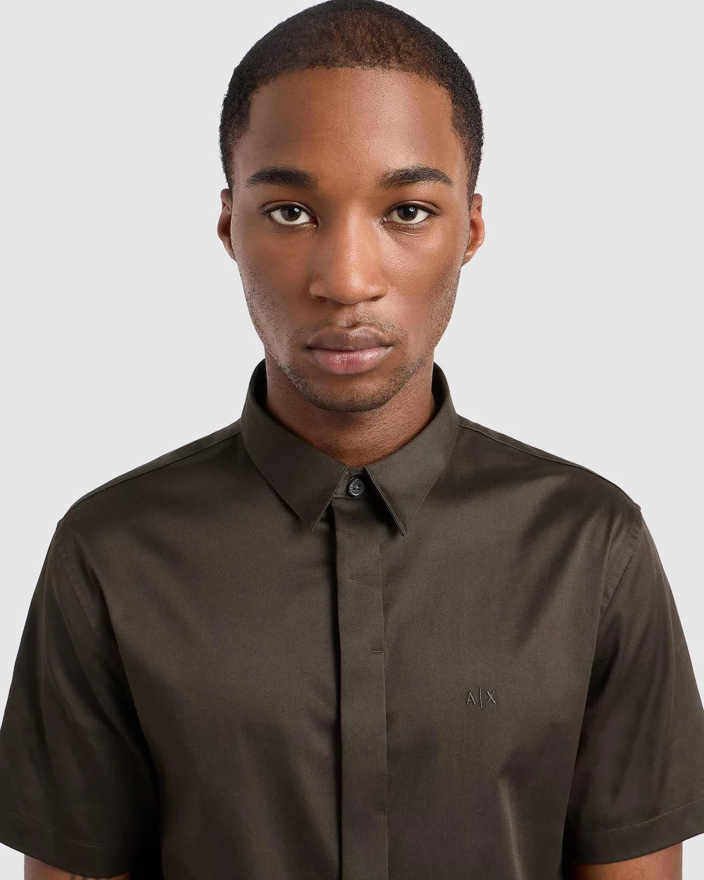 ARMANI EXCHANGE Slim-fit shirt with short sleeves in stretch satin