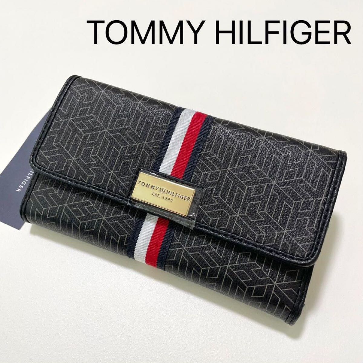 TOMMY HILFIGER long wallet, card case, all-over logo print, black