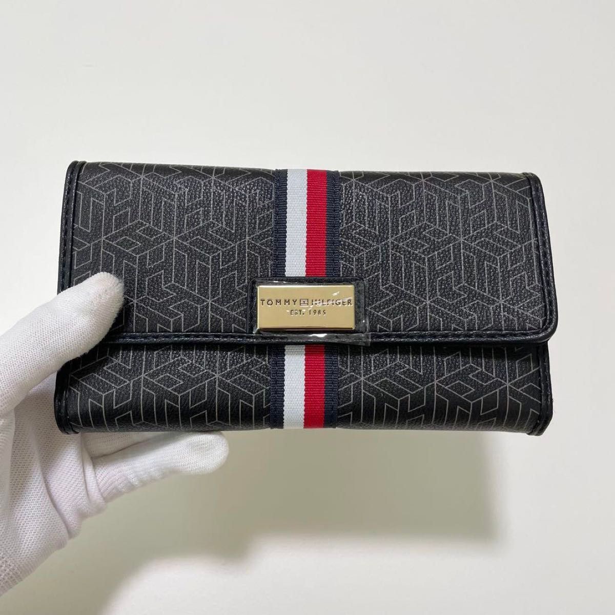 TOMMY HILFIGER long wallet, card case, all-over logo print, black