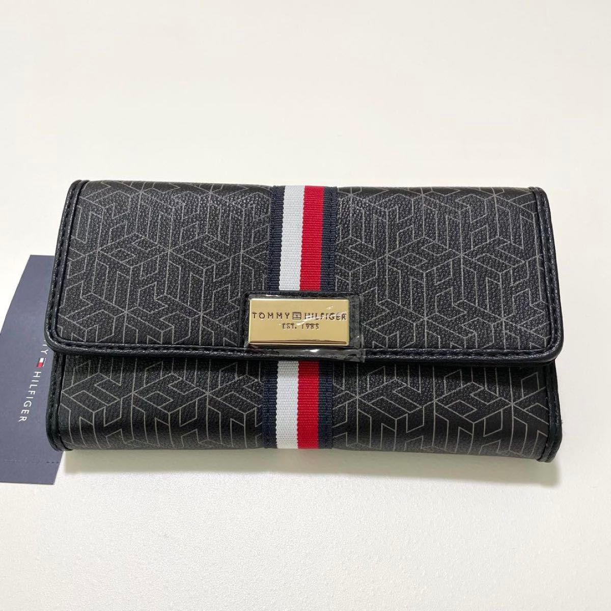 TOMMY HILFIGER long wallet, card case, all-over logo print, black