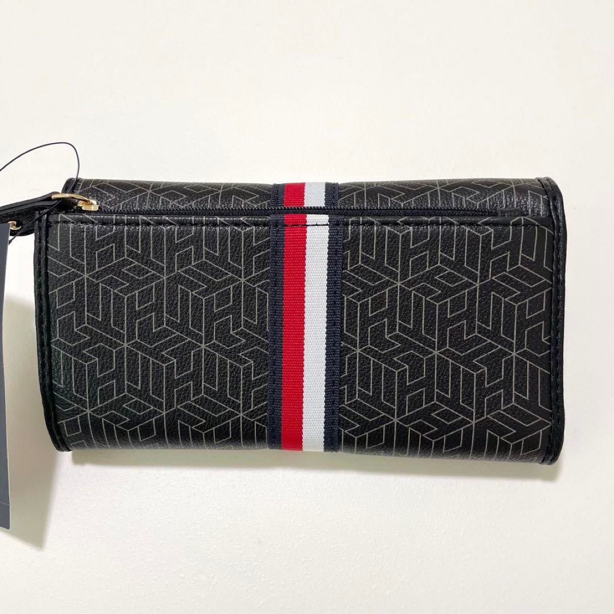 TOMMY HILFIGER long wallet, card case, all-over logo print, black