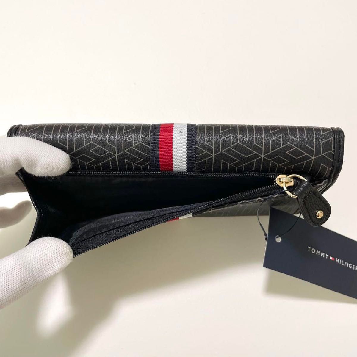 TOMMY HILFIGER long wallet, card case, all-over logo print, black