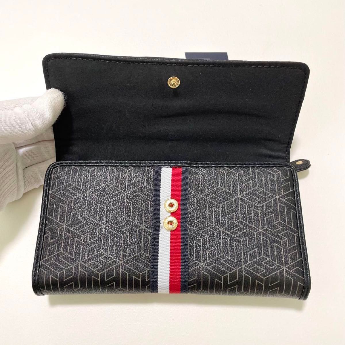 TOMMY HILFIGER long wallet, card case, all-over logo print, black