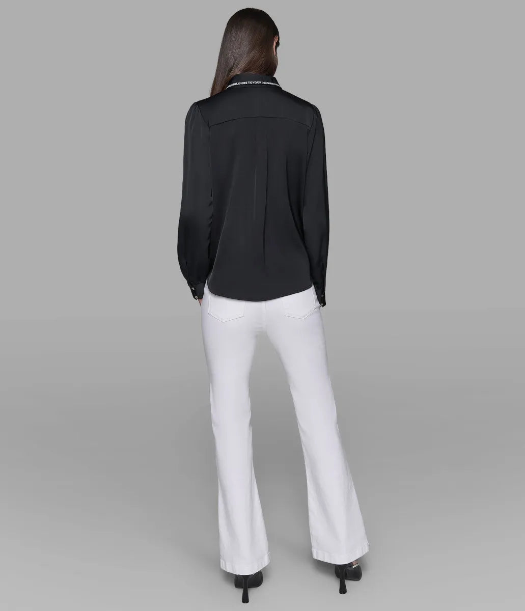 KARL LAGERFELD PARIS LONG SLEEVE EMBROIDERED COLLAR BLOUSE