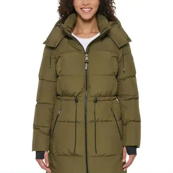 DKNY Women's  Long Puffer Parka Jacket (Olive Green, Small)