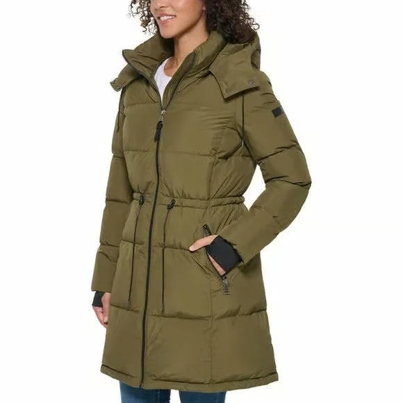 DKNY Women's  Long Puffer Parka Jacket (Olive Green, Small)