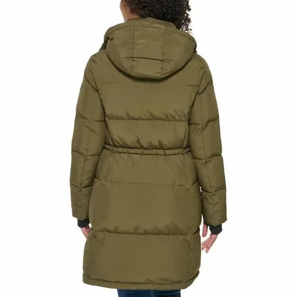 DKNY Women's  Long Puffer Parka Jacket (Olive Green, Small)