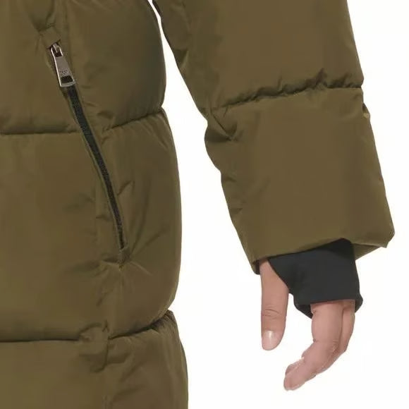 DKNY Women's  Long Puffer Parka Jacket (Olive Green, Small)