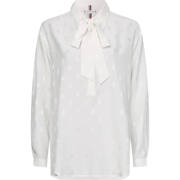 TOMMY VISCOSE TIE-NECK MONOGRAM REGULAR FIT BLOUSE