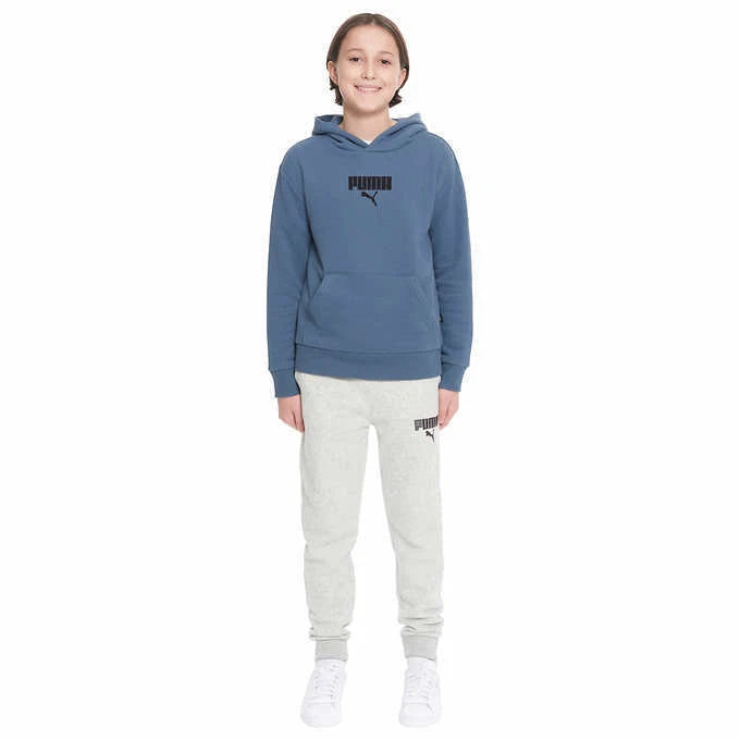 Puma Blue Youth Kids Unisex Embroidered Logo Fleece Hoodie