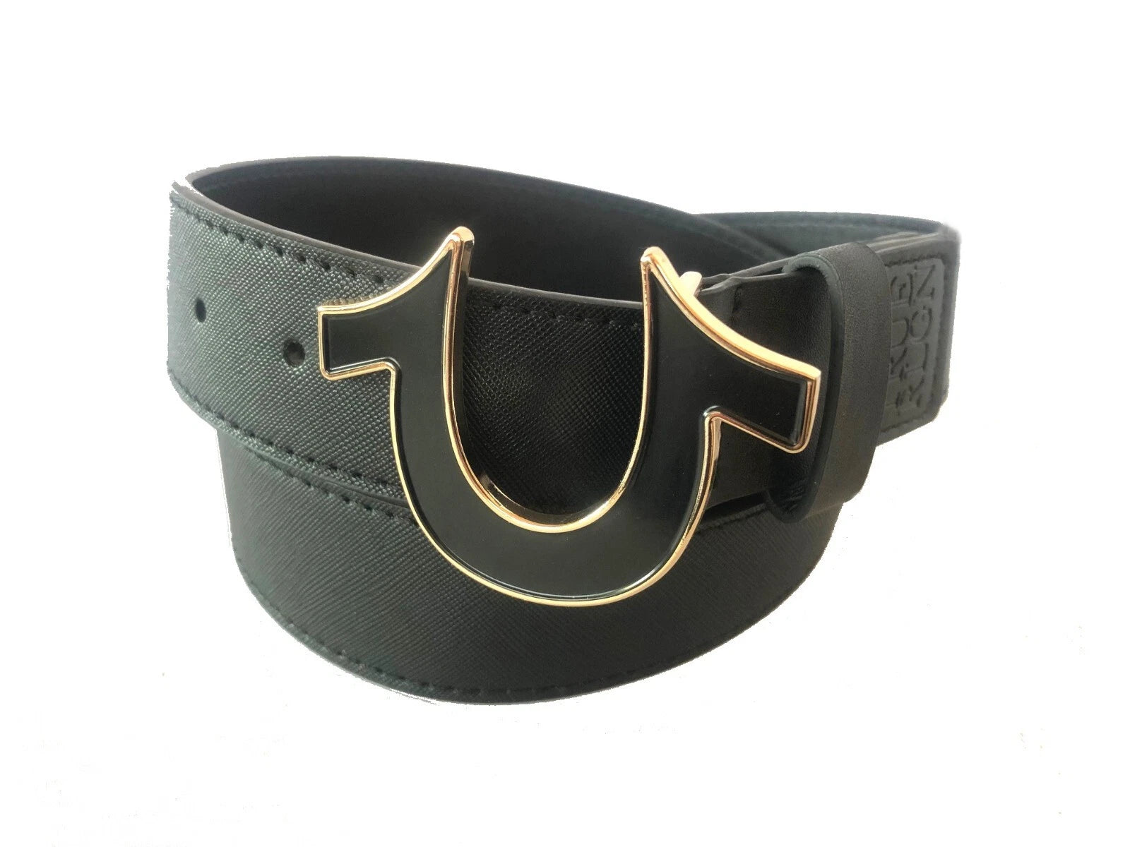 TRUE RELIGION  Men Belt  Enamel filled Horseshoe Black/Gold