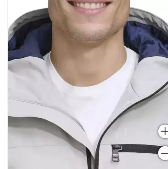 TOMMY HILFIGER Hot Selling Printed Text Windbreaker Jacket - Light Gray