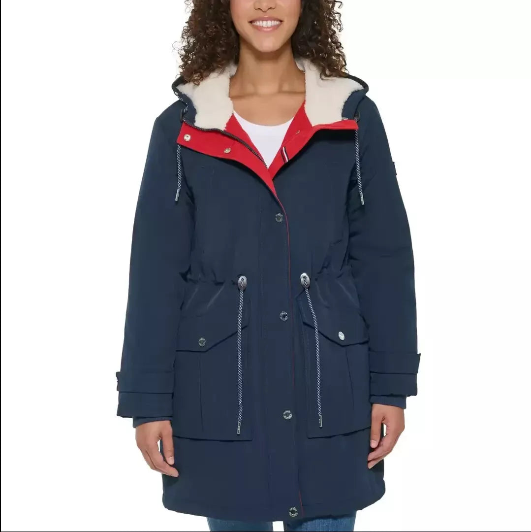 TOMMY HILFIGER Women's Sherpa Lined Hood Parka Jacket (US, Alpha, Medium, Regular, Regular, Juniper