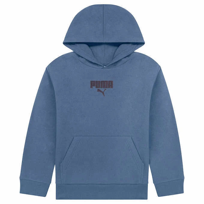 Puma Blue Youth Kids Unisex Embroidered Logo Fleece Hoodie