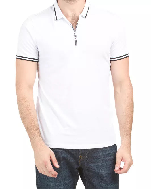 ARMANI EXCHANGE Cotton Quarter-Zip A|X Logo Short-Sleeve Men Poloshirt