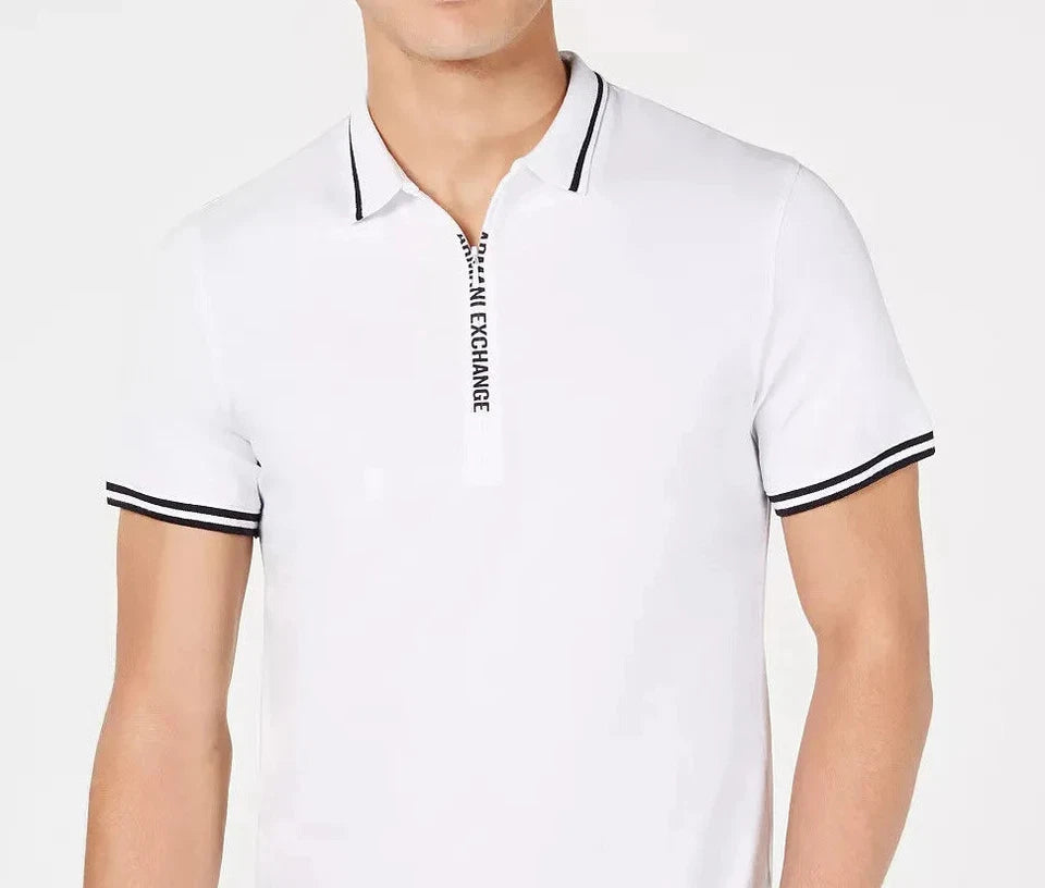 ARMANI EXCHANGE Cotton Quarter-Zip A|X Logo Short-Sleeve Men Poloshirt
