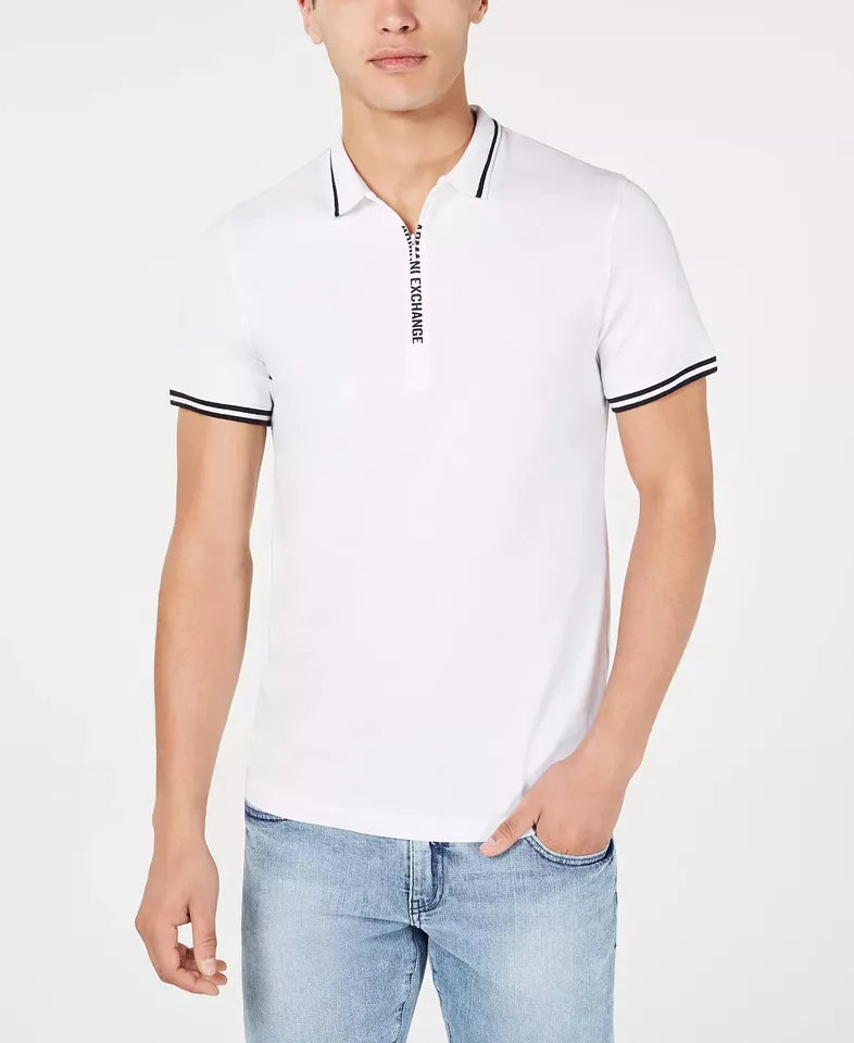 ARMANI EXCHANGE Cotton Quarter-Zip A|X Logo Short-Sleeve Men Poloshirt