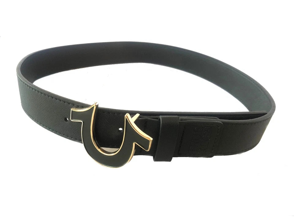 TRUE RELIGION  Men Belt  Enamel filled Horseshoe Black/Gold